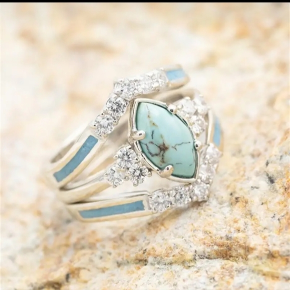 Marquise Jewelry - 3 P/Set Women's 925 Silver Plated Multilayer Hollow Turquoise…